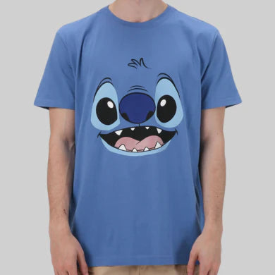 Camiseta Masculina Stitch Azul – Estampa Frontal do Rosto